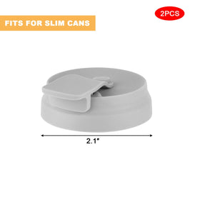 CM Slim Can Lids gray two-pack on table; seals to prevent spills.