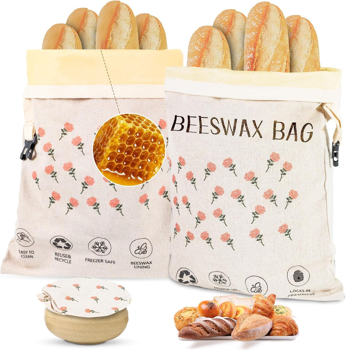 CMACAIV 3D beeswax bread bag front view preserves softness and flavor