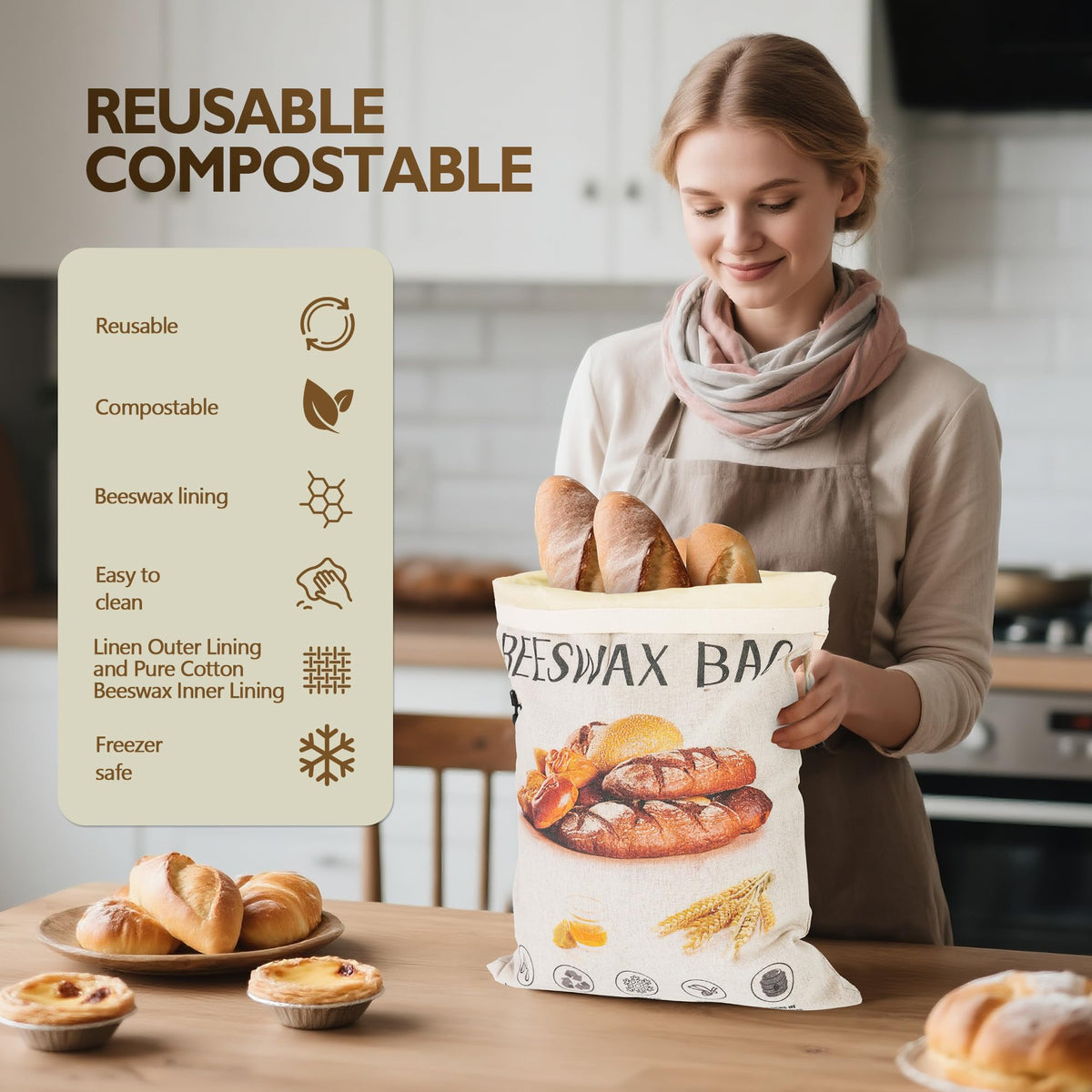 CMACAIV 3D beeswax bread bag folded for travel fits in bag or backpack