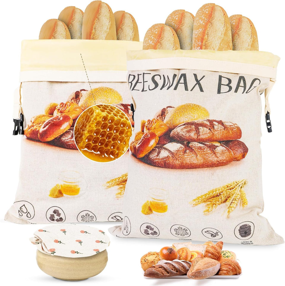 CMACAIV 3D beeswax bread bag front view keeps homemade bread fresh
