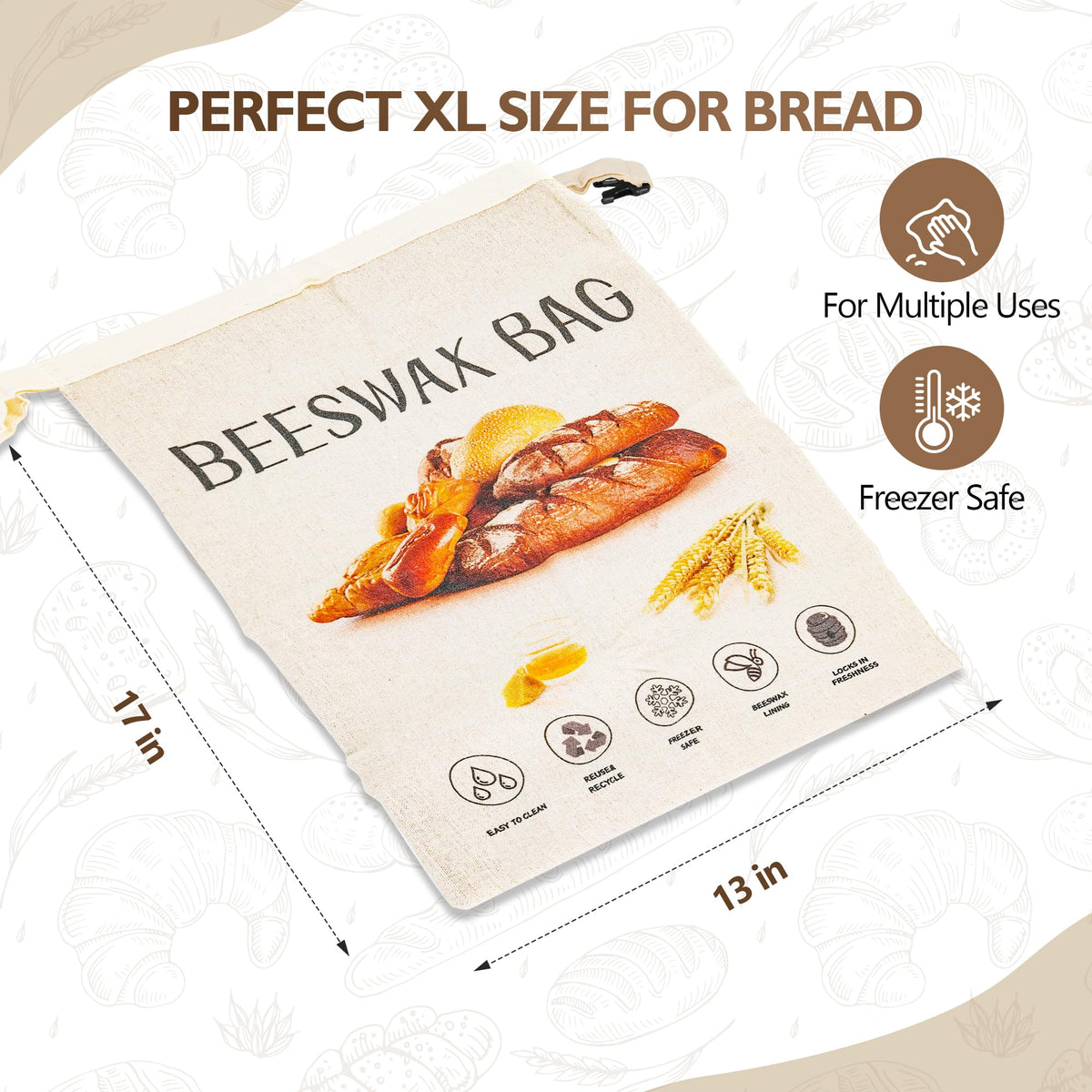 CMACAIV 3D beeswax bread bag picnic use for on-the-go bread storage
