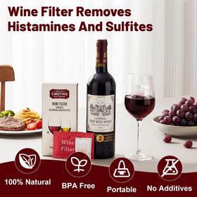 Cmefire filter bag placed in a glass of wine demonstrating use.
