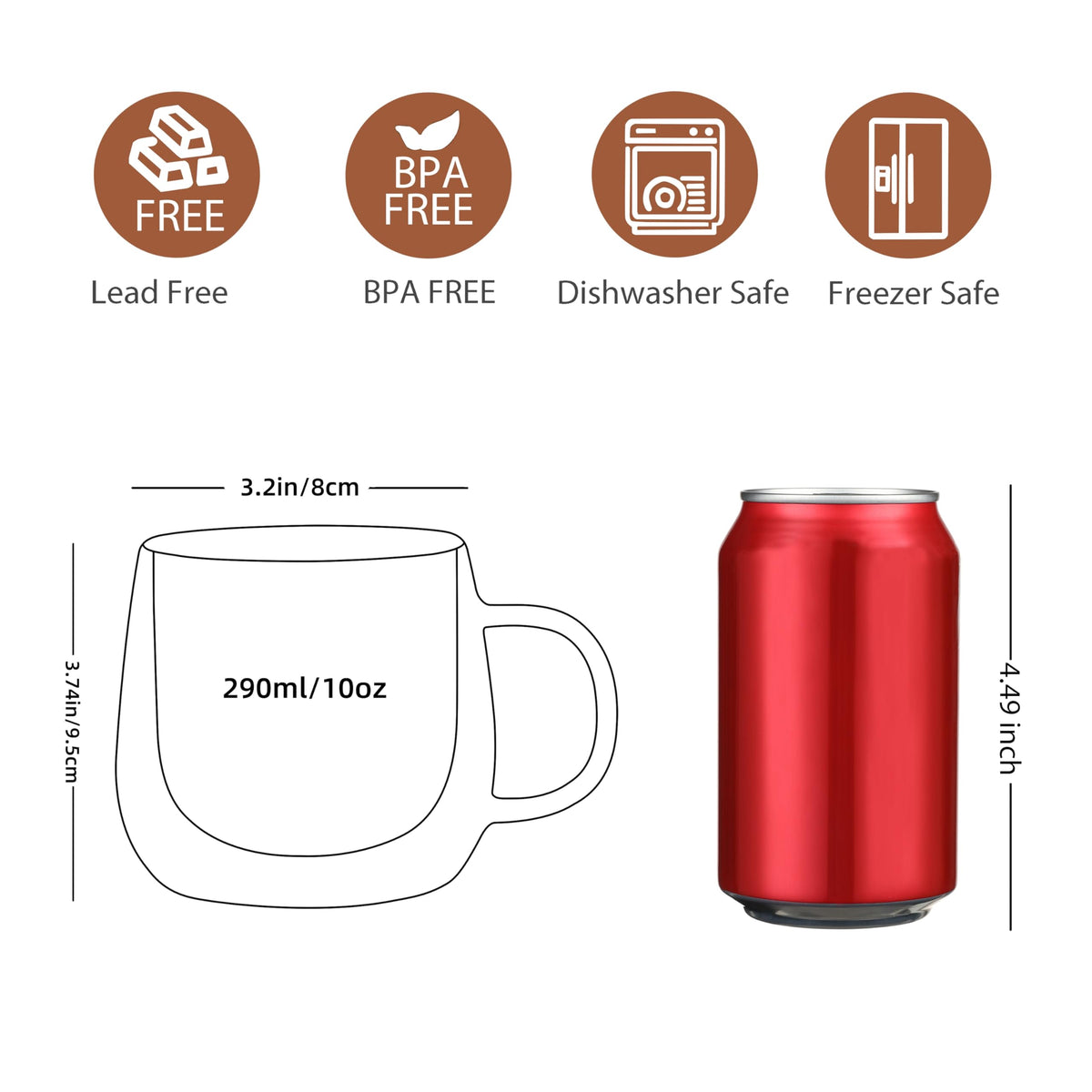 CNGLASS 10oz double-wall mug handle close-up shows comfortable grip and heat protection
