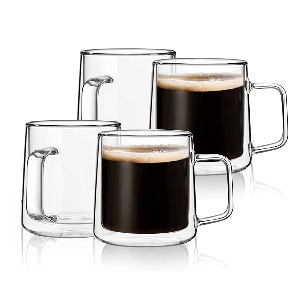 CNGLASS 10oz glass coffee mug with double-wall and handle for hot beverages