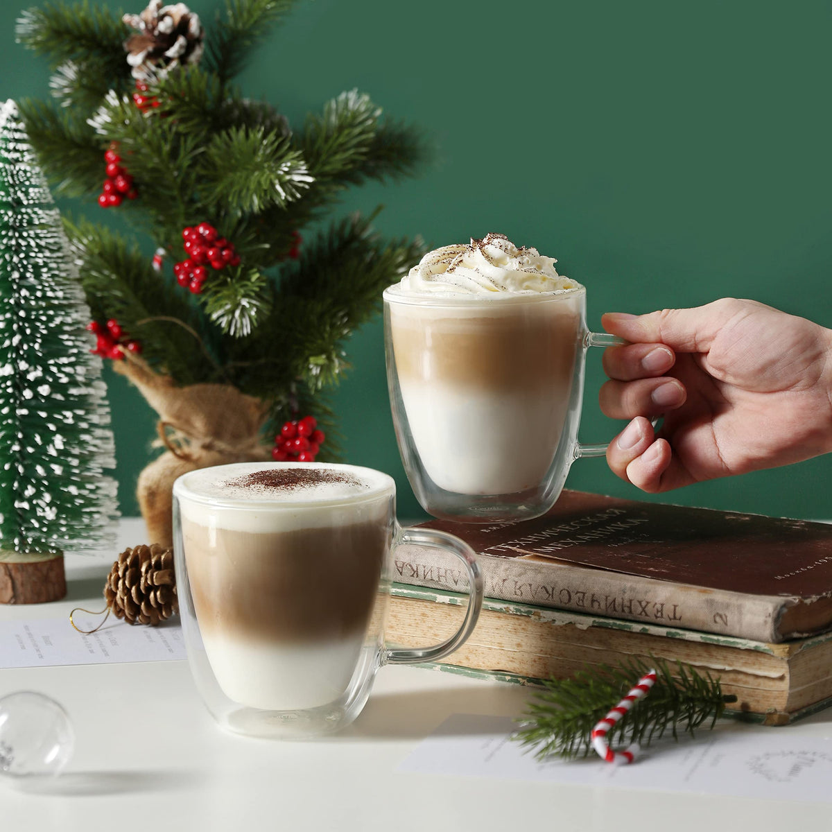 CNGLASS 12oz capacity suited for cappuccino, latte, or cold drinks.