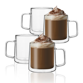 CNGLASS 12oz double-wall glass mug with handle keeps drinks hot and hands cool