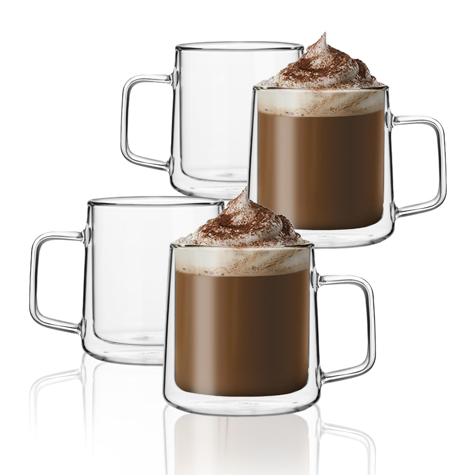 CNGLASS 12oz double-wall glass mug with handle keeps drinks hot and hands cool