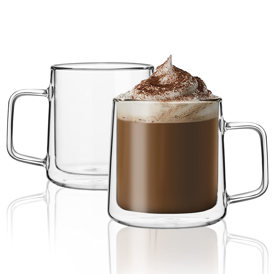 CNGLASS 12oz double-wall mug front view showing heat-insulated design and clear glass