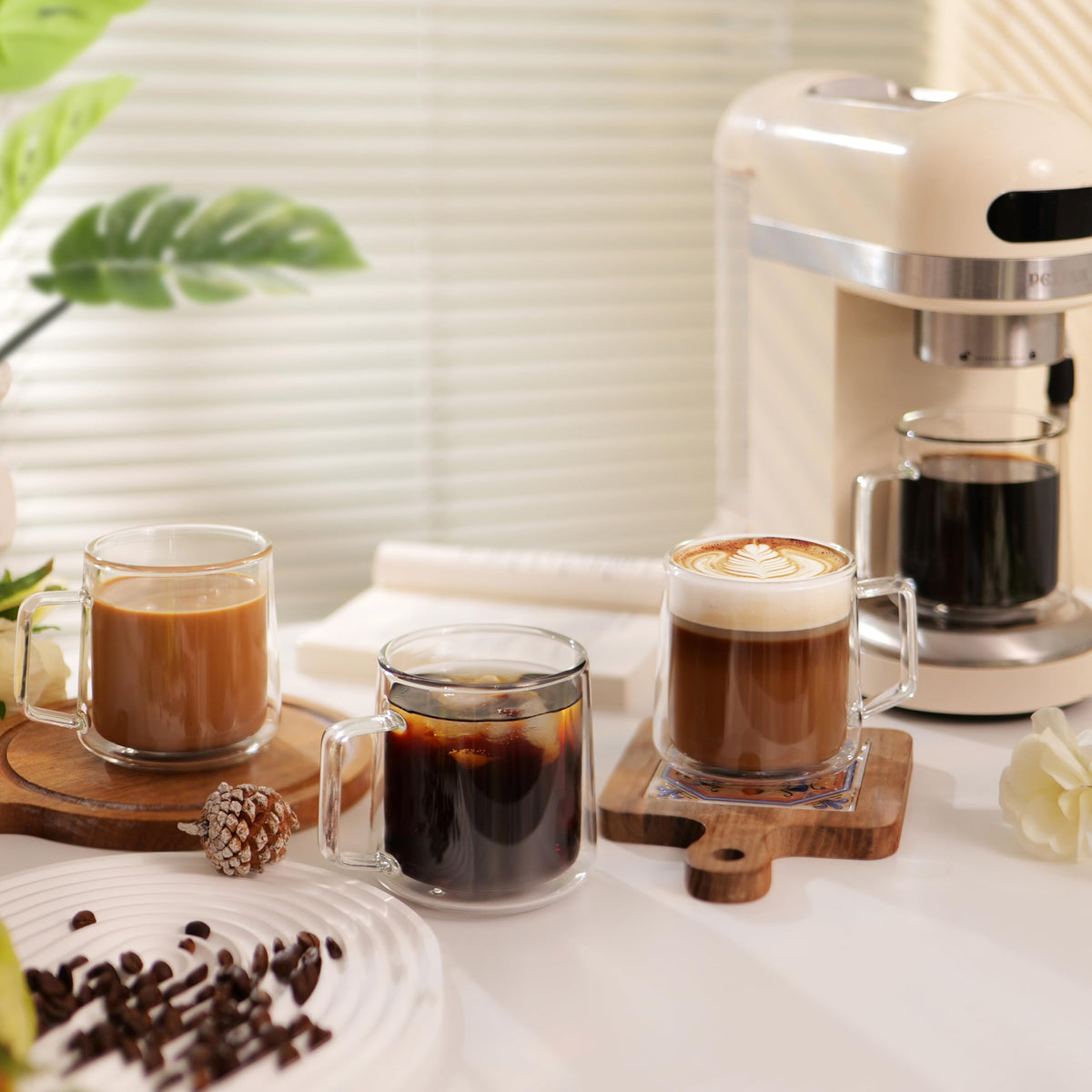 CNGLASS mug in use with latte demonstrates versatile everyday use.