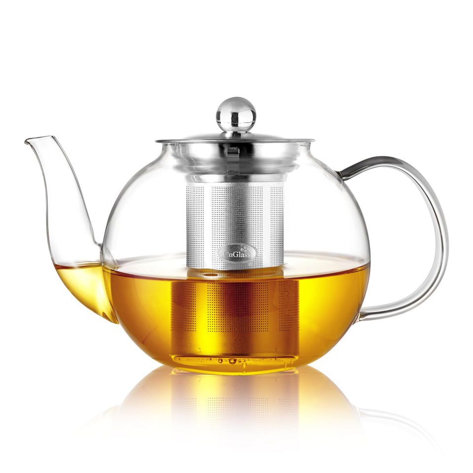 CNGLASS 40oz teapot with removable infuser for blooming and loose leaf tea.