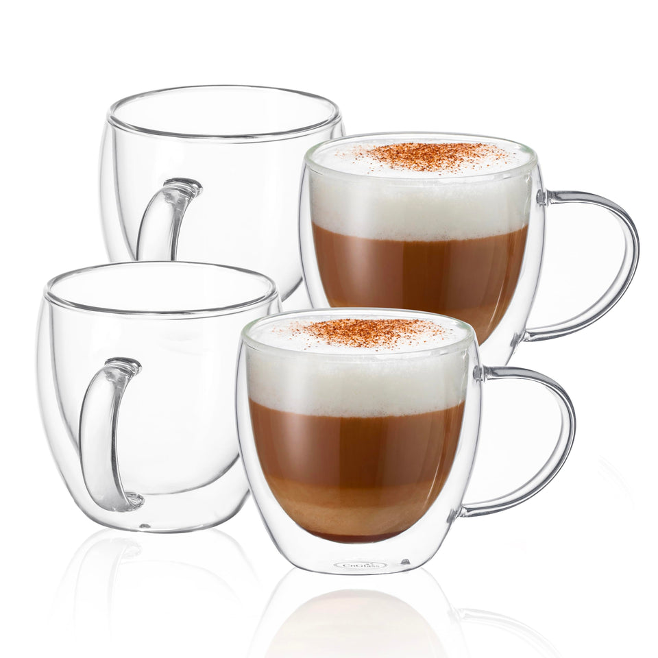 CNGLASS 8.5oz double-wall mug with handle keeps coffee hot and hands cool.