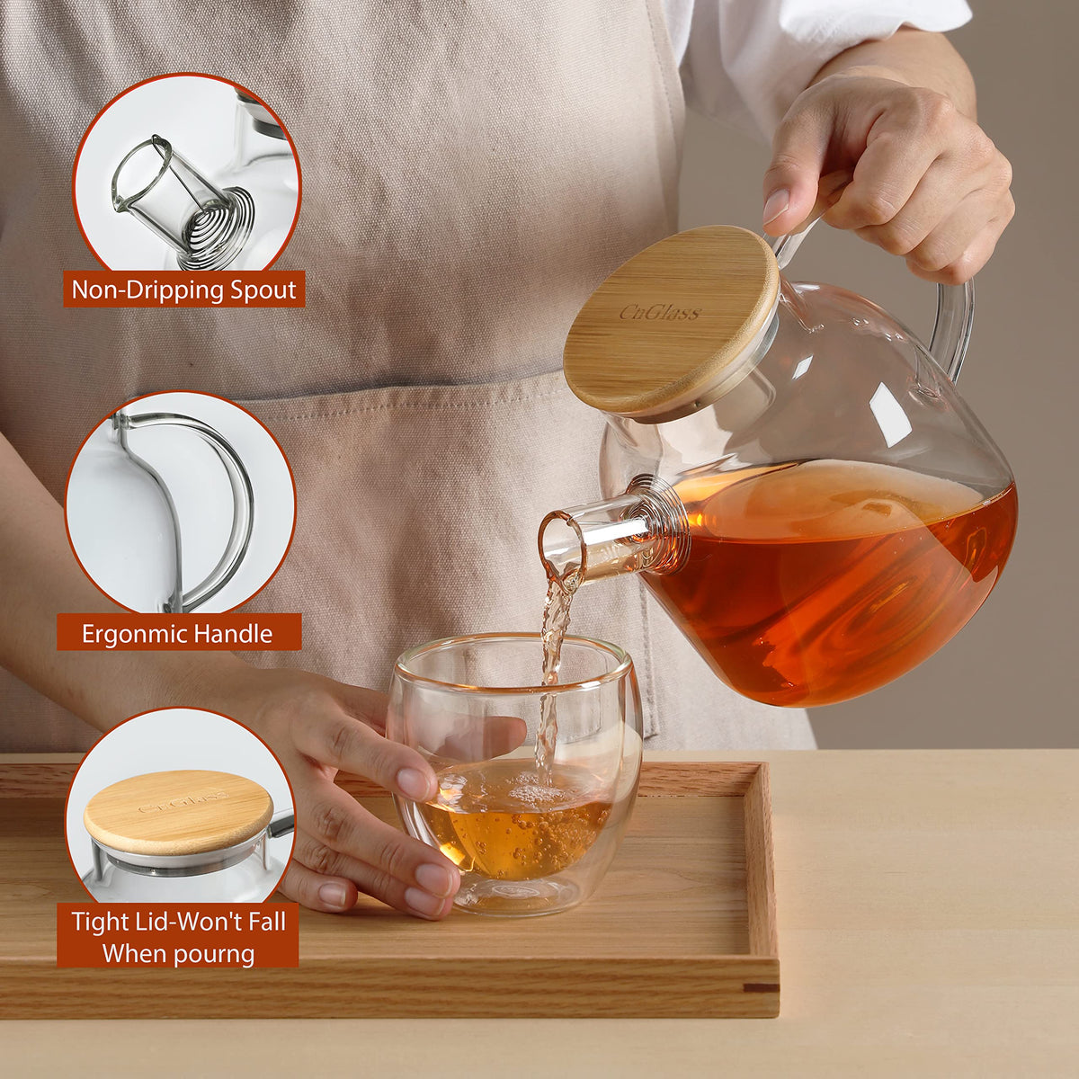CNGLASS transparent teapot reveals blooming tea leaves unfurling