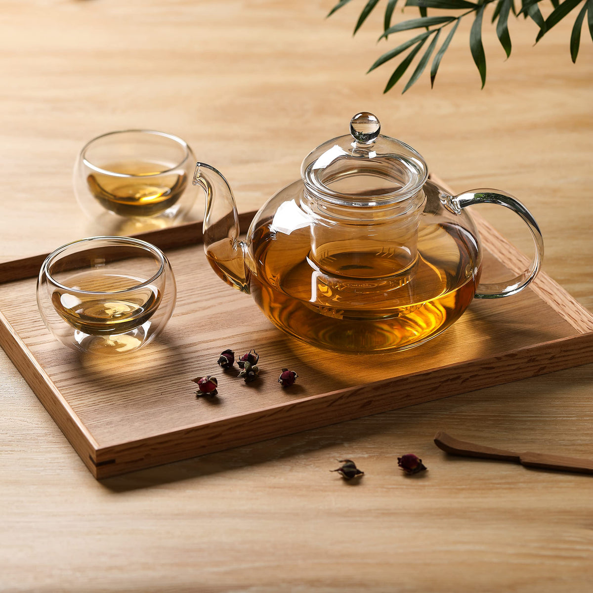 CNGLASS blooming tea pot with ergonomic handle for steady pouring