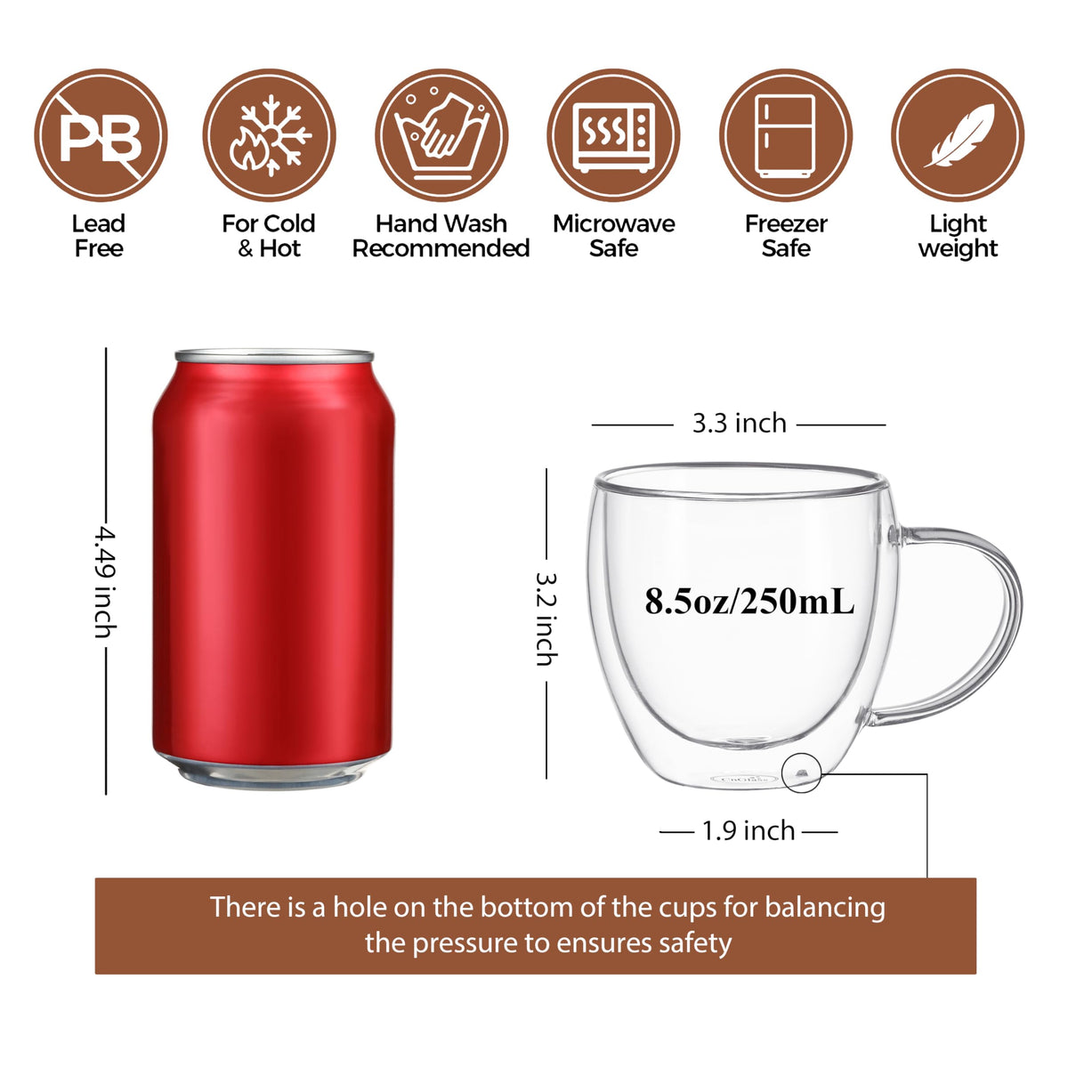 CNGLASS clear borosilicate mug side view shows sleek insulated design.