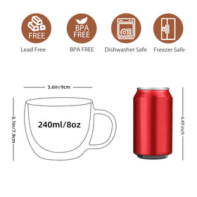 CNGLASS clear double-wall mug with handle offers comfortable grip.