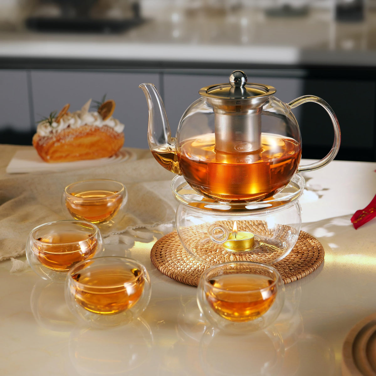 CNGLASS clear glass kettle reveals tea color during brew