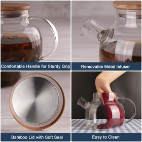 CNGLASS clear 600 ml teapot showcases tea color and bloom.