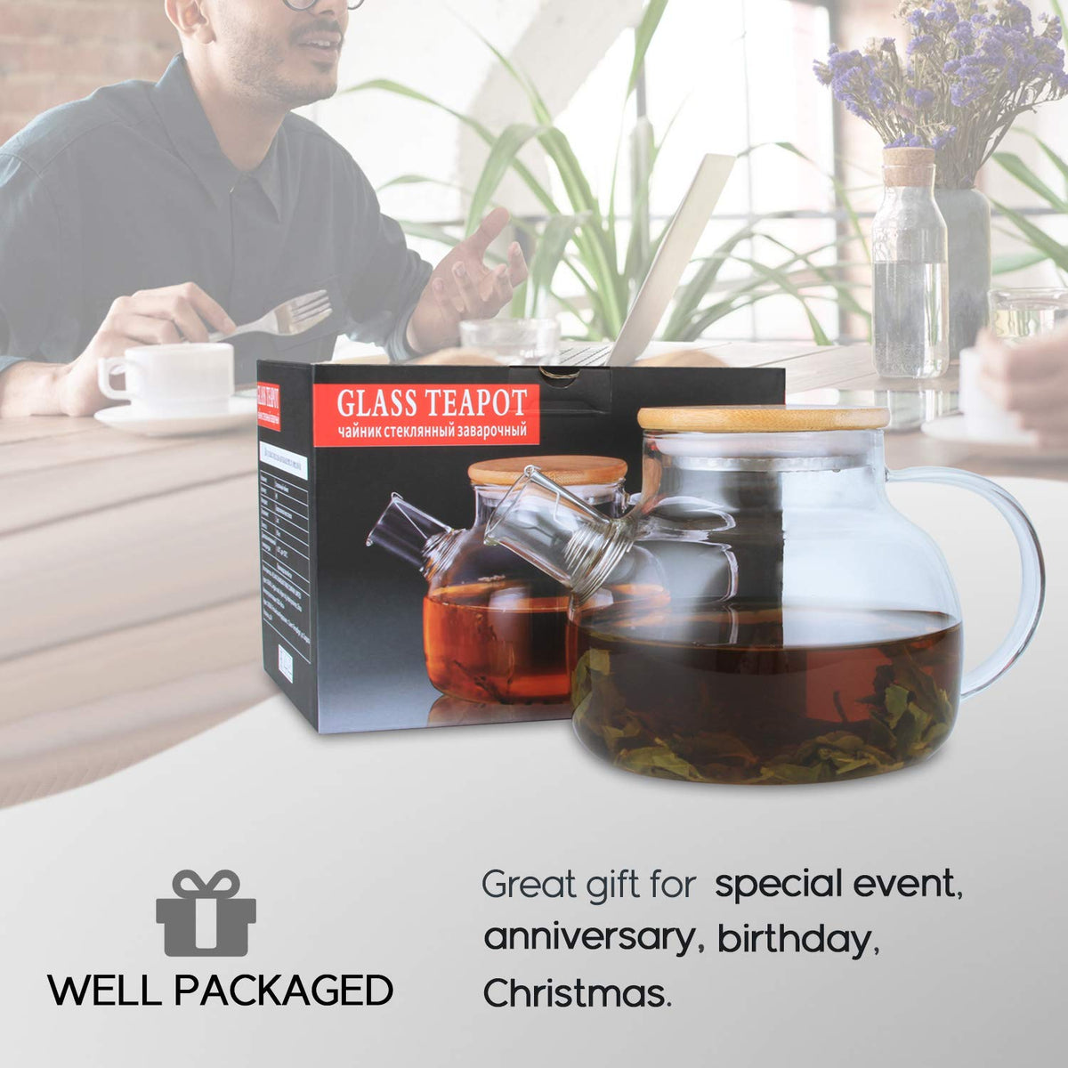 CNGLASS elegant glass teapot enhances any kitchen or tea corner.