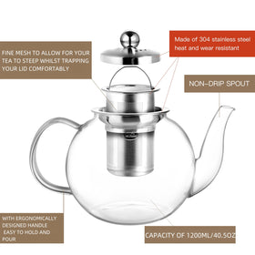 CNGLASS glass teapot with non-drip spout for mess-free pouring.