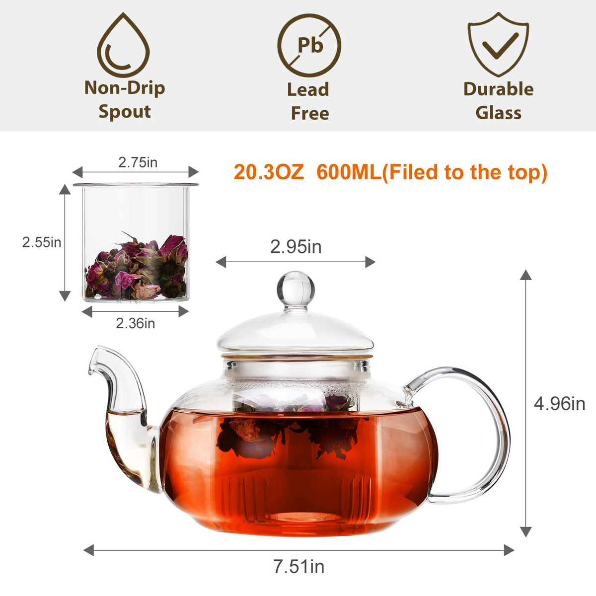 CNGLASS glass teapot blooming tea ready showcases floral brews beautifully