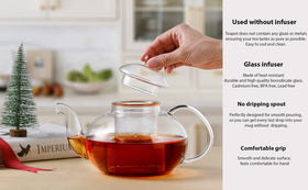 CNGLASS glass teapot ergonomic handle provides secure, comfortable pouring