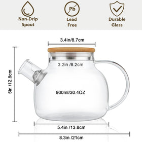 CNGlass teapot with removable filter spout for clean pours