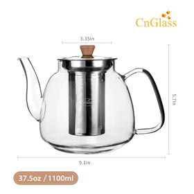 CNGLASS glass teapot with removable infuser for easy filling and cleaning