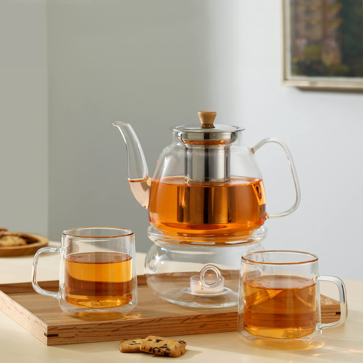 CNGLASS glass teapot featuring stovetop-safe borosilicate glass for heat resistance