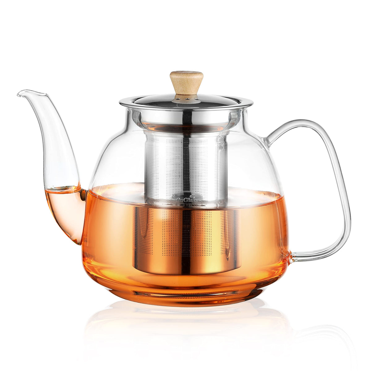 CNGLASS glass teapot with infusion basket for blooming tea and loose-leaf blends