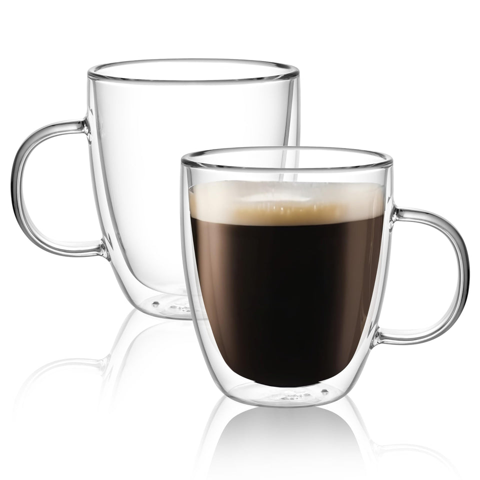 CNGLASS large double-wall mug 17oz pair showing hot coffee yet cool touch, ideal for everyday use.
