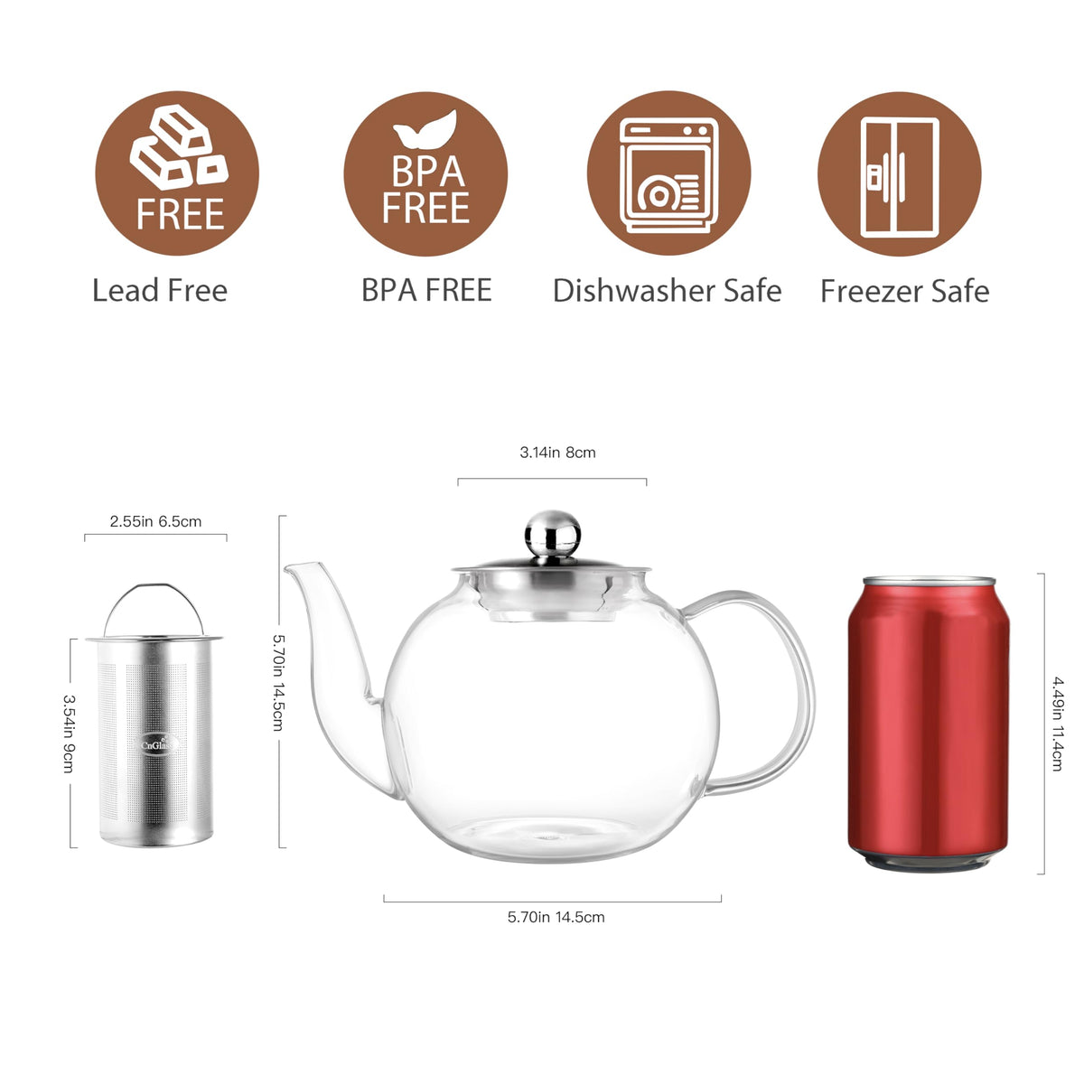 CNGLASS safe and BPA-free teapot for clean, pure flavor extraction.