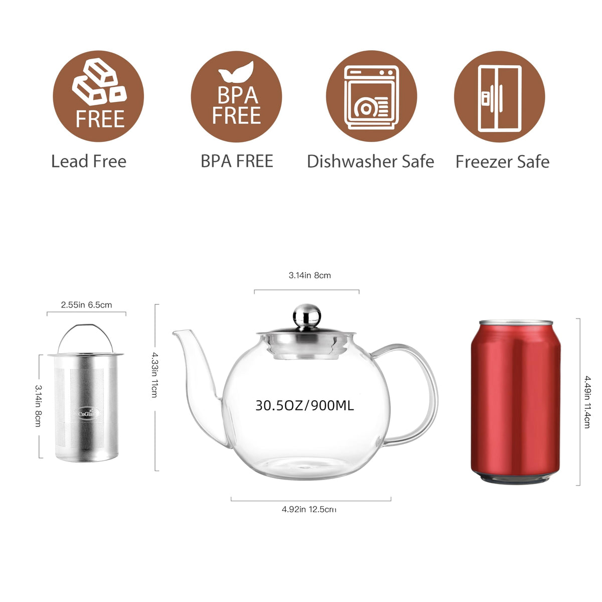 CNGLASS removable infuser for loose leaf and blooming teas