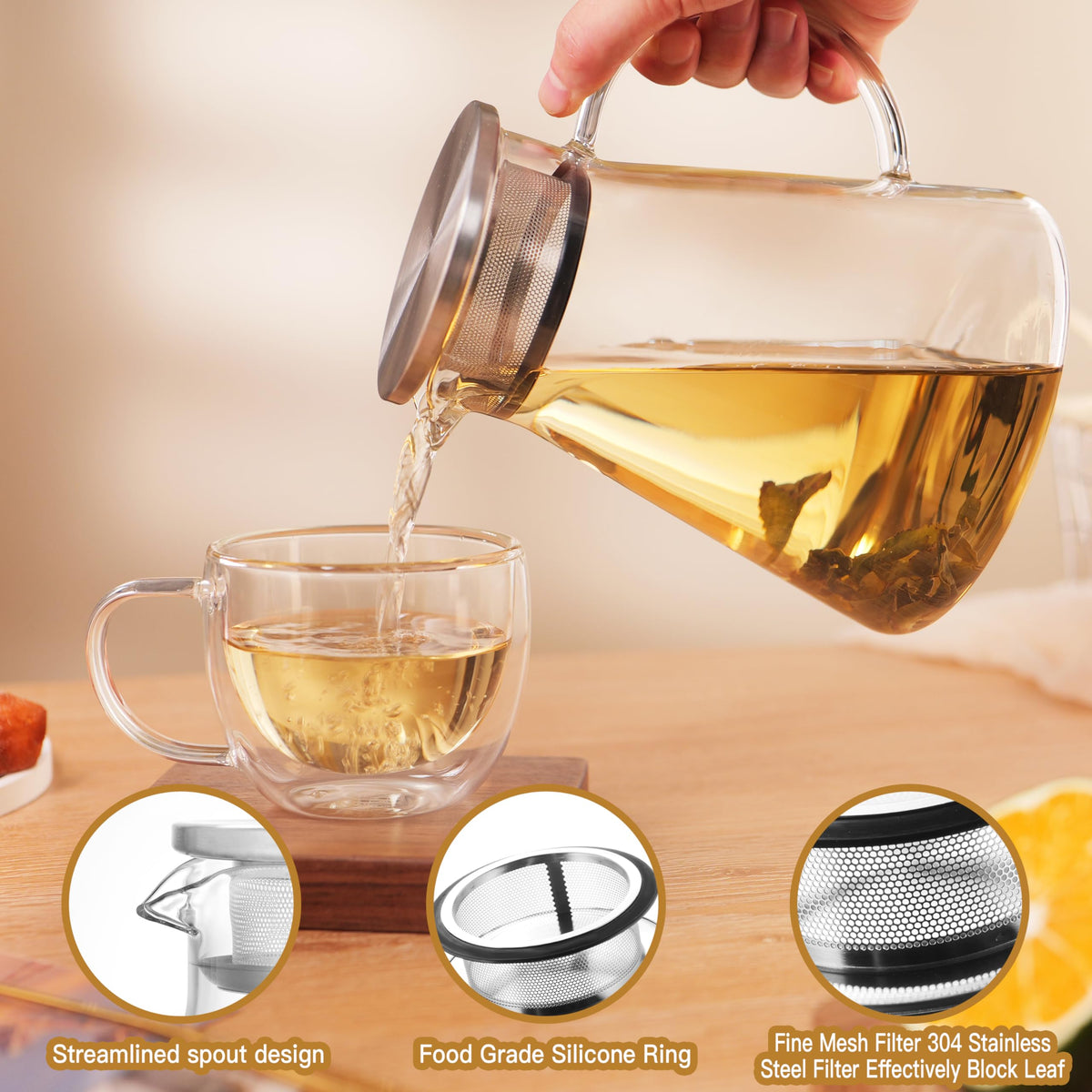 CNGLASS teapot blooming tea; watch leaves unfurl gracefully