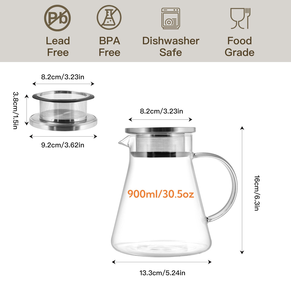 CNGLASS teapot with clear glass for quick, viewable brewing