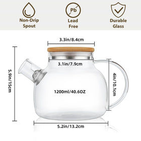 CNGLASS teapot with removable metal infuser over the spout