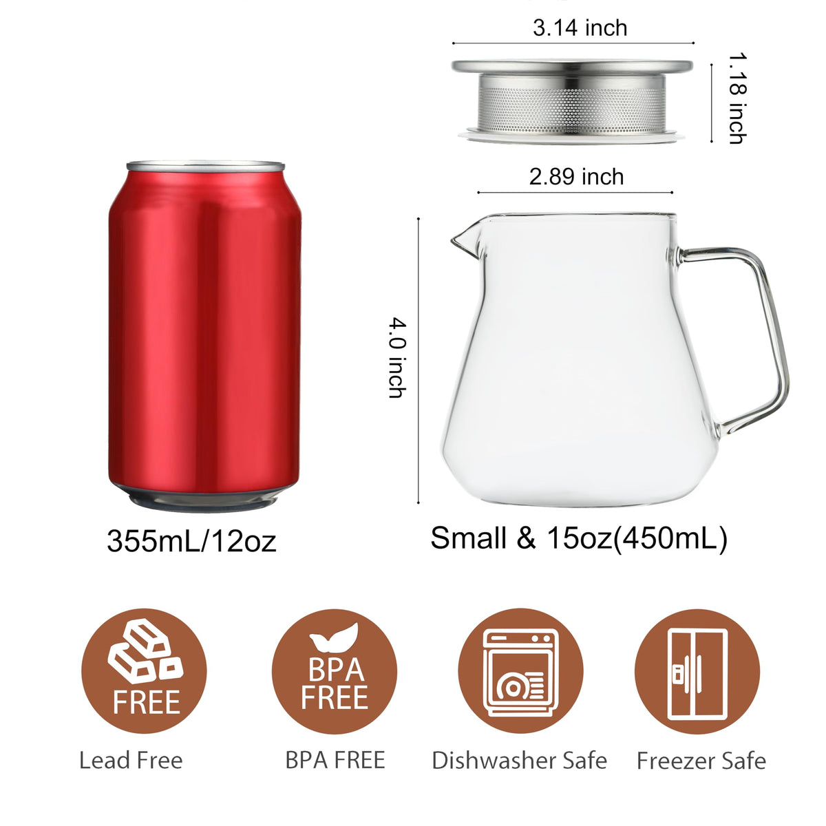 CNGLASS teapot with stainless steel filter lid for clean pours.