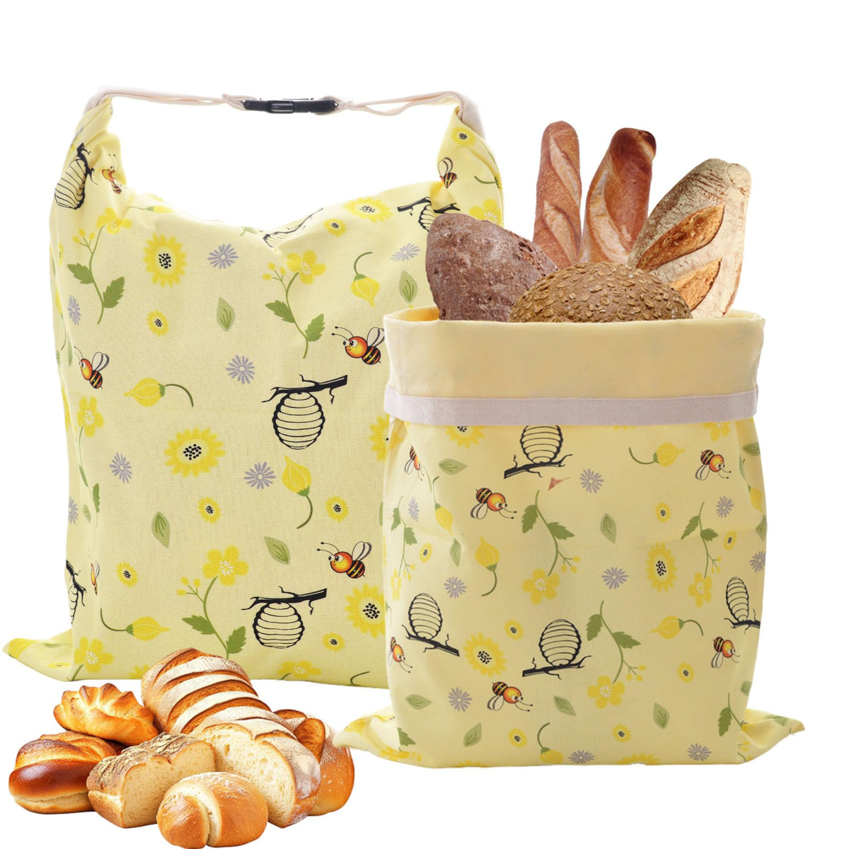 Cnkaite beeswax bread bag 17x13 front view showing breathable storage for fresh sourdough