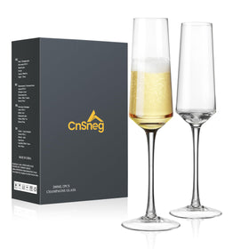 CnSneg hand-blown champagne flutes with 7oz capacity for elegant toasts.