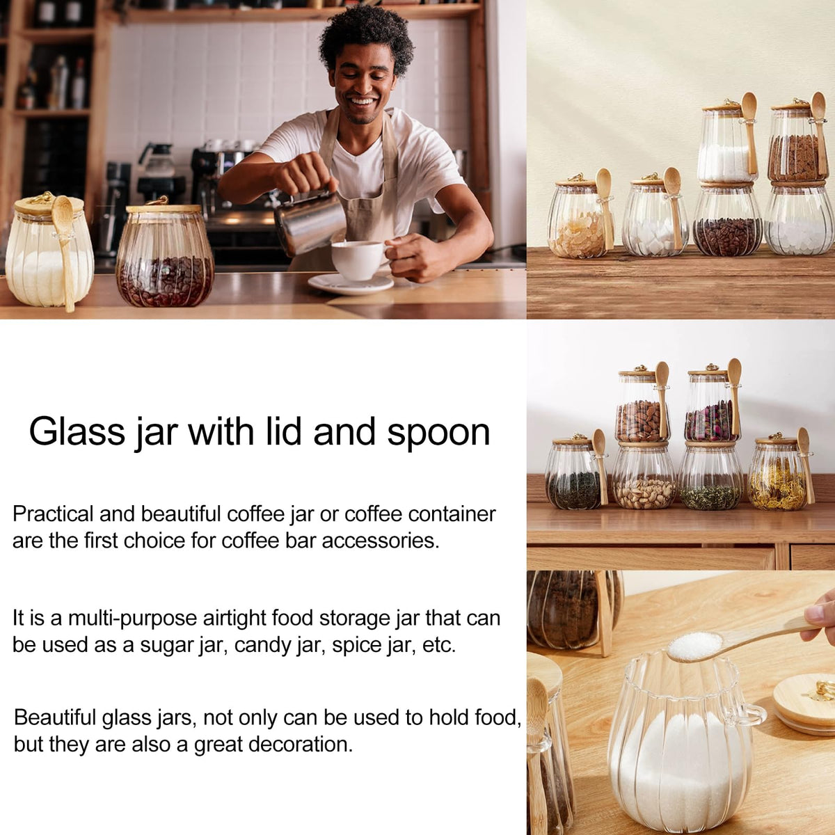 CNWSGEM sugar bowl includes bamboo spoon for scooping