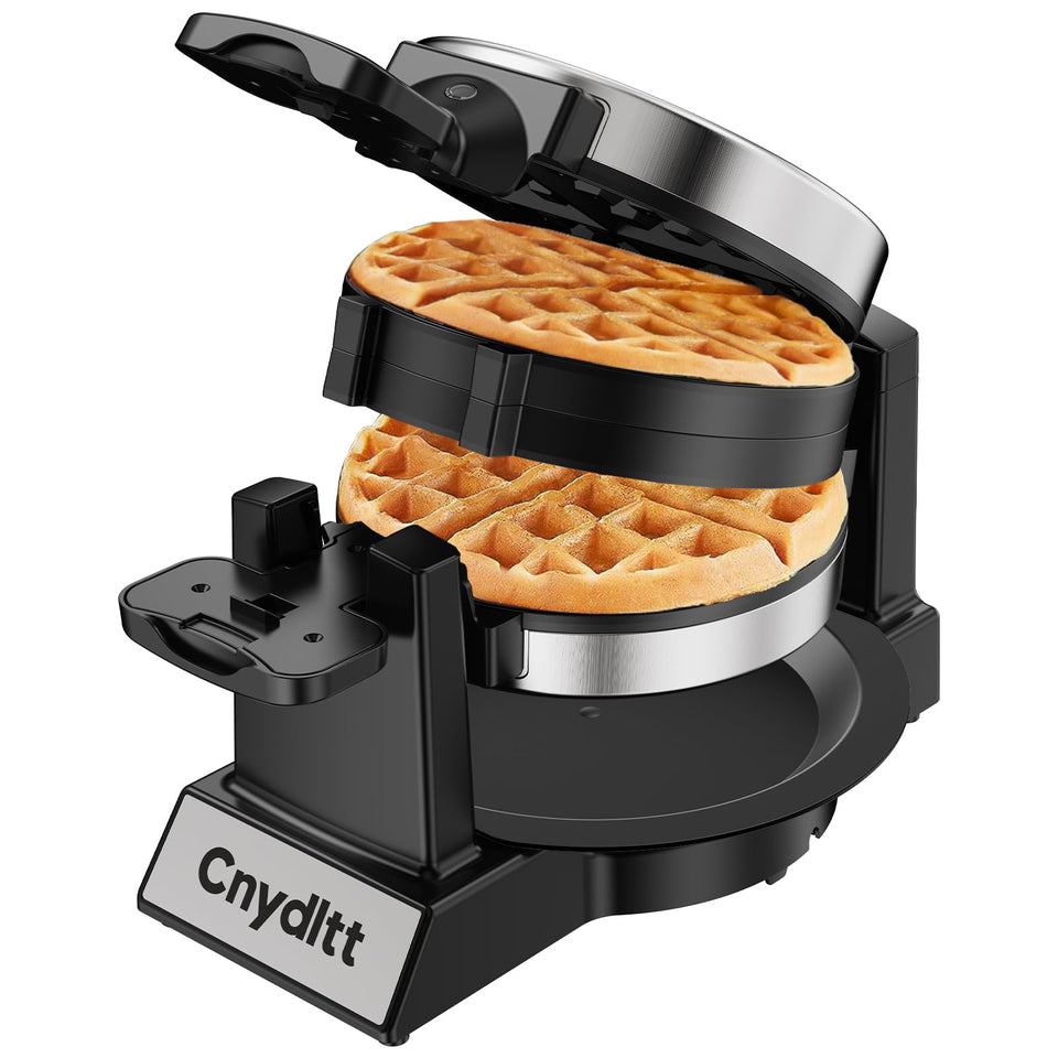 Cnydltt double waffle maker stainless front view for easy, even browning.