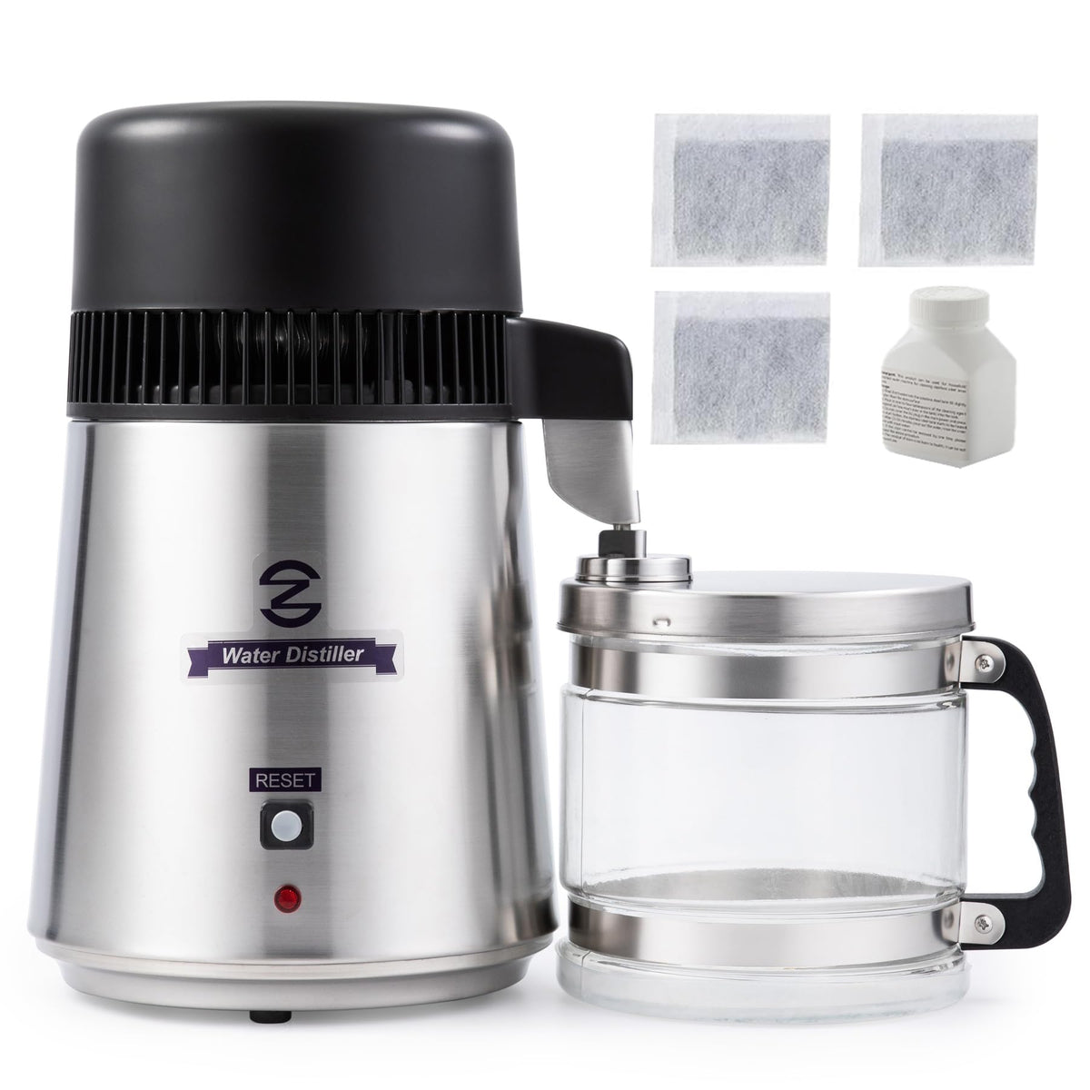 CO-Z 4L distiller front view with brushed stainless steel for home water purification