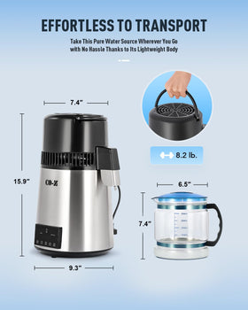 CO-Z distiller cleaning powder and TDS meter enable maintenance