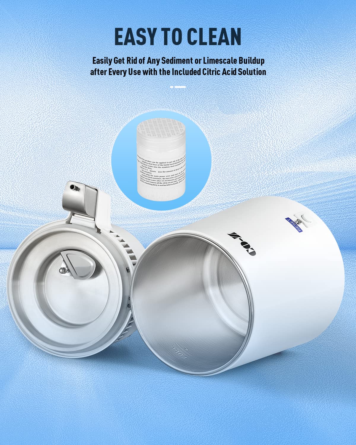 CO-Z water distiller automatic shutoff for safe, hands-free operation.