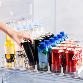 Coanto Drink Organizer in fridge front view for quick, easy access to beverages.