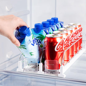 Coanto drink organizer front view showing compact two-row design for fridge storage and easy access.