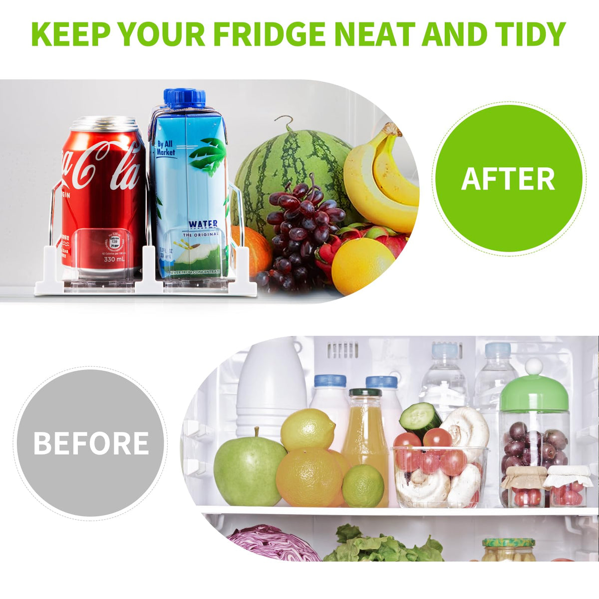 Coanto fridge installation setup illustrates tool-free assembly for clutter-free shelves.