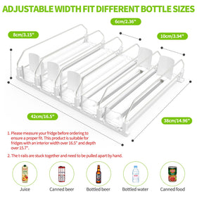 Coanto fridge organizer with adjustable-width rails for bottles
