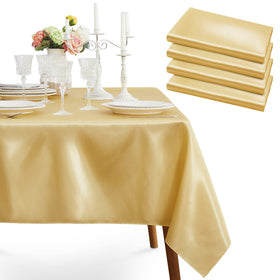 Cobedzy gold satin tablecloth with smooth finish enhances upscale dining.