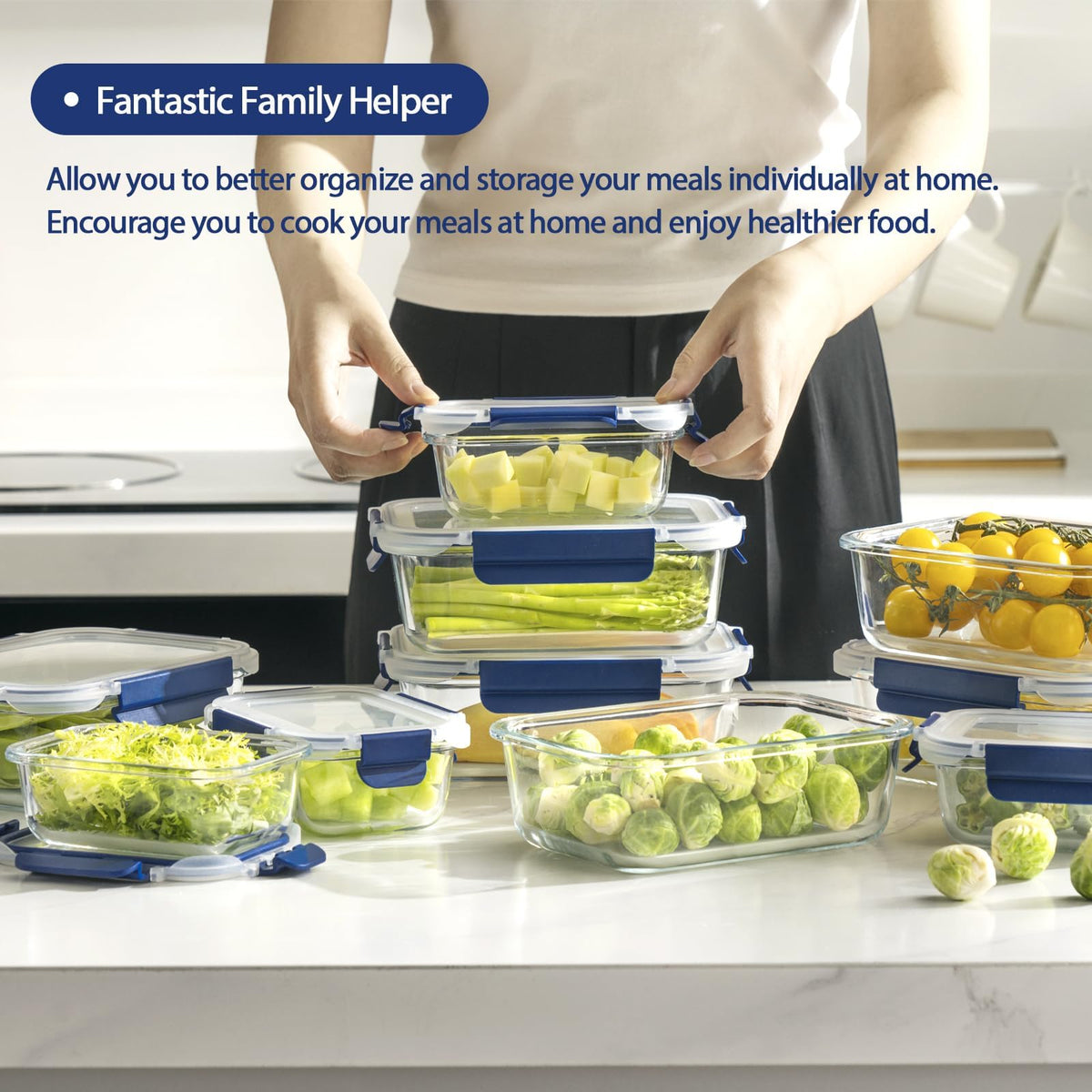 coccot glass container 12-5oz with hinged lid for quick lunch access.