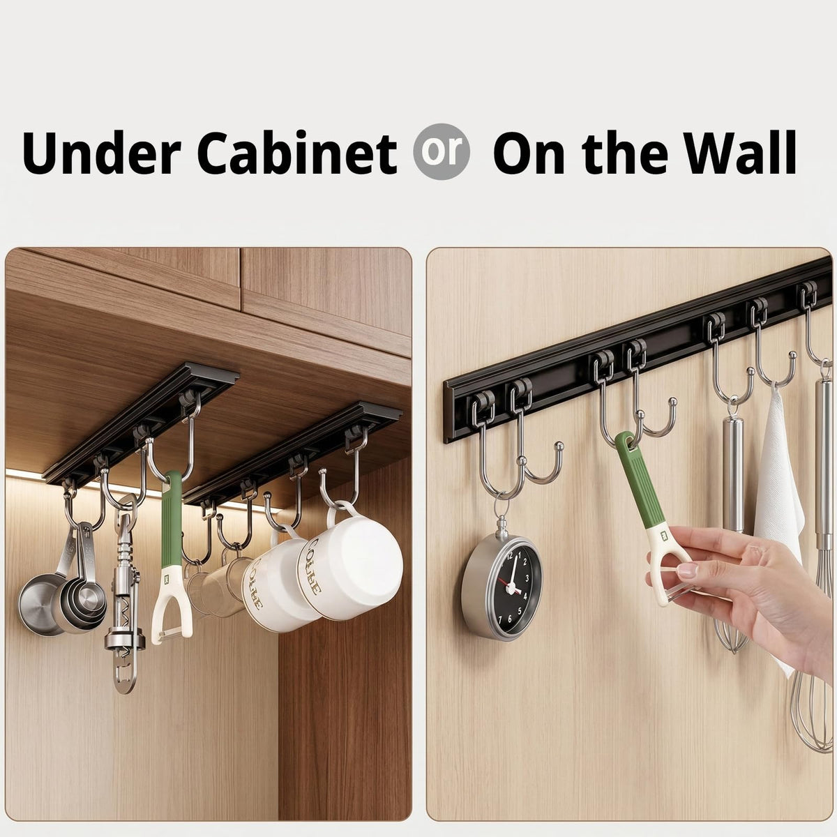 Cociat utensil rack 16-hooks closeup highlights sturdy hook spacing for utensils.